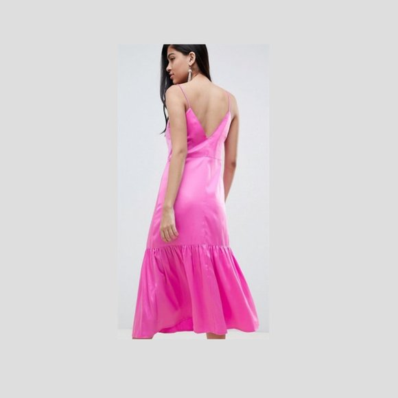 ASOS Satin Maxi/Midi Slip Dress in Pink - Picture 8 of 9